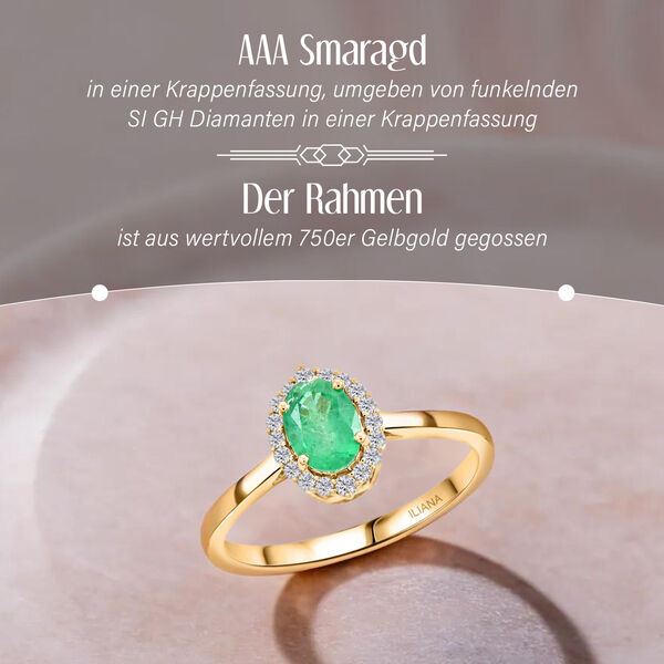 ILIANA AAA Kagem sambischer Smaragd und SI GH Diamant Ring in 750 Gold - 1 ct.&nbsp; image number 2