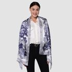 LA MAREY - 100 % natürlicher, bedruckter Maulbeerseiden-Schal in Geschenkbox, 55x170 cm, Dunkelblau und Weiß