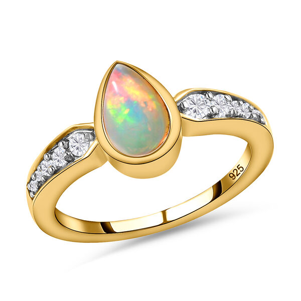 Natürlicher, äthiopischer Opal und weißer Zirkon-Ring, 925 Silber vergoldet  ca. 0,80 ct image number 4