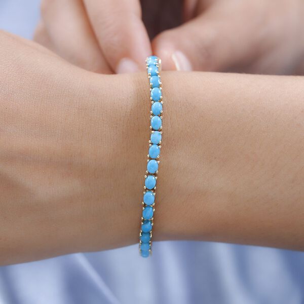 Amerikanisches, natürliches Sleeping Beauty Türkis Armband ca. 19 cm 925 Silber Gelbgold Vermeil ca. 7.61 ct image number 2