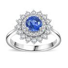 AAA Blauer Saphir, Weißer Diamant Ring 585 Gold (Größe 17.00) ca. 1,82 ct