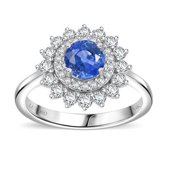 LUXORO zertifiziert und gepr&uuml;ft  AAA Blauer Saphir und Diamant Ring in 585 Wei&szlig;gold - 1,82 ct.