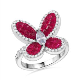 Rubin-Farbe und weißer Zirkonia Ring