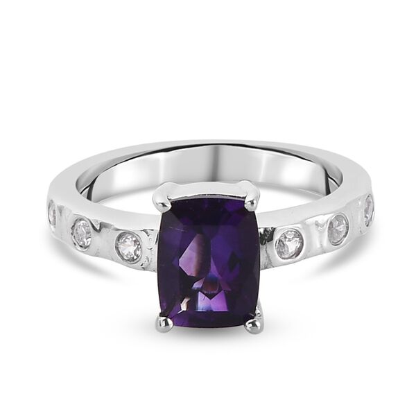 Marokkanischer Amethyst und Zirkon Ring 925 Silber Platin-&Uuml;berzug