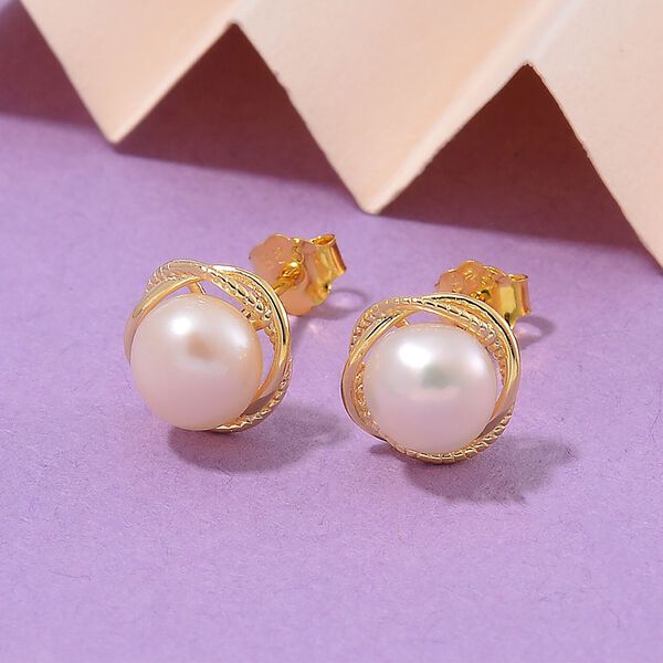 Wei&szlig;e S&uuml;&szlig;wasser Perle Ohrringe 925 Silber vergoldet image number 2