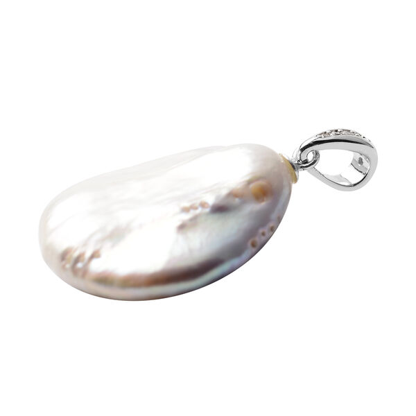 Wei&szlig;e Keshi Perle und Wei&szlig;er Zirkonia Anh&auml;nger 925 Silber rhodiniert ca. 0,07 ct image number 4