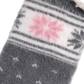 Kuschelige Sherpa Socken, Schneeflockenmuster, Grau