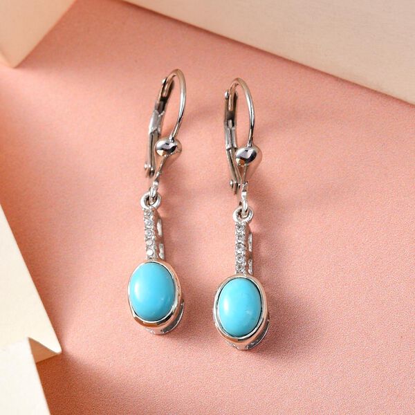 Amerikanische, natürliche Sleeping Beauty Türkis und weiße Zirkon-Ohrhänger - 1,40 ct. image number 2