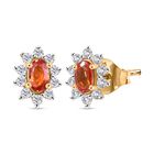 AA Orange Saphir, Weißer Zirkon Ohrringe 925 Silber 750 Gelb Vergoldet ca. 1,11 ct.