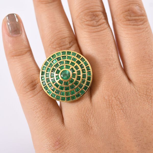 AA Kagem Sambischer Smaragd Ring 925 Silber 750 Gelbgold Vermeil  (Gr&ouml;&szlig;e 18.00) ca. 4.28 ct image number 3