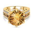 Citrin, Mehrfarbiger-Turmalin Ring, 925 Silber Gelbgold Vermeil, (Größe 18.00) ca. 10.01 ct
