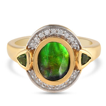 Ammolit und Nat&uuml;rlicher Chromdiopsid Ring 925 Silber vergoldet (Gr&ouml;&szlig;e 17.00) ca. 2,03 ct