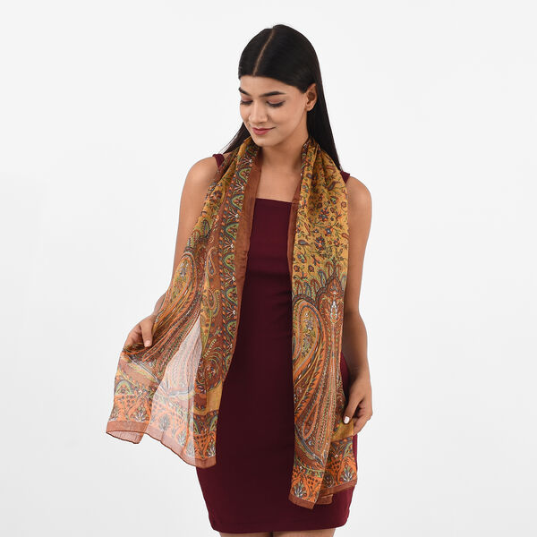 Bedruckter 100% Satin-Seidenschal, 48x160cm, Paisley Erdton image number 3