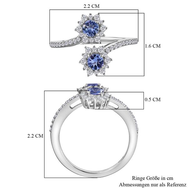 Tansanit, Wei&szlig;er Zirkon Ring 925 Silber rhodiniert (Gr&ouml;&szlig;e 21.00) ca. 1,06 ct image number 7