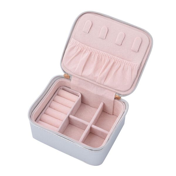 Glitzernde Schmuckschatulle aus naturfreundlichem Kunstleder, 11x9,4x5,5 cm, silber image number 4