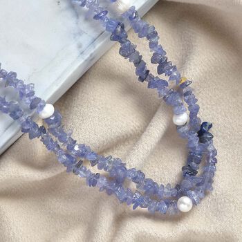 Tansanit und S&uuml;&szlig;wasserperlen Halskette, 91cm - 175 ct.