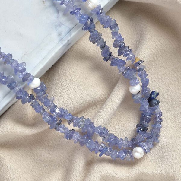 Tansanit und Süßwasserperlen Halskette, 91cm - 175 ct. image number 2