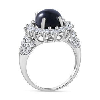 Diffundierter Stern blauer Saphir, Moissanit Ring, 925 Silber rhodiniert (Gr&ouml;&szlig;e 19.00) ca. 7.90 ct