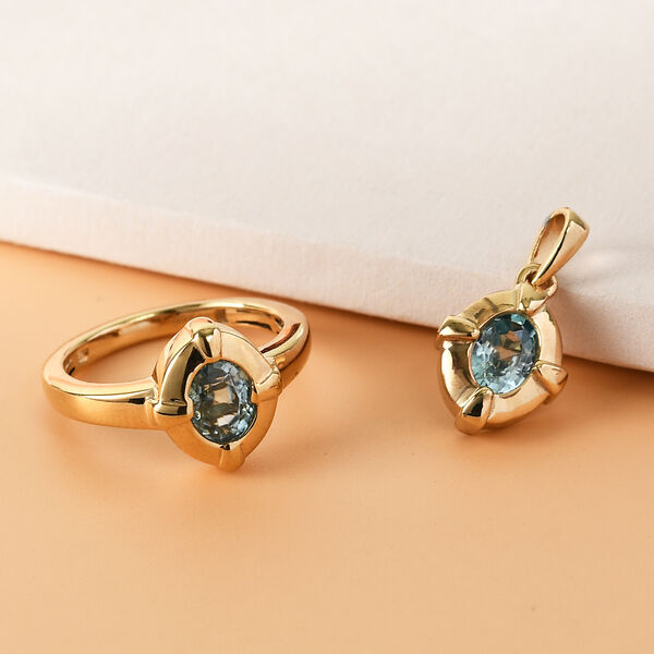 2er-Set Kambodschanischer blauer Zirkon Ring und Anh&auml;nger 925 Silber vergoldet ca. 2,62 ct image number 2