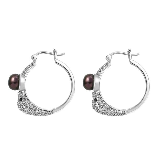 Süßwasser-Pfauperle und schwarze Spinell-Ohrringe image number 4