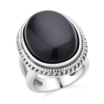 Schwarzer Glasachat Ring Reiner Edelstahl (Gr&ouml;&szlig;e 16.00) ca. 50,00 ct