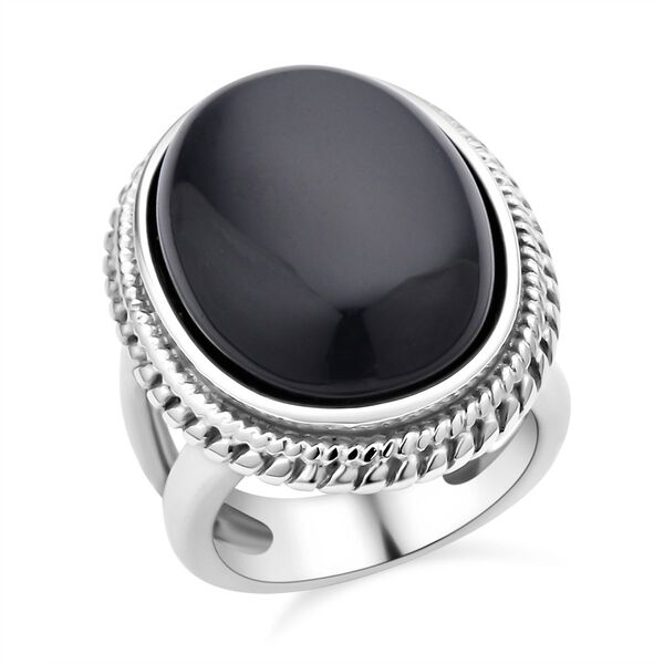 Schwarzer Glasachat Ring Reiner Edelstahl (Größe 16.00) ca. 50,00 ct image number 0