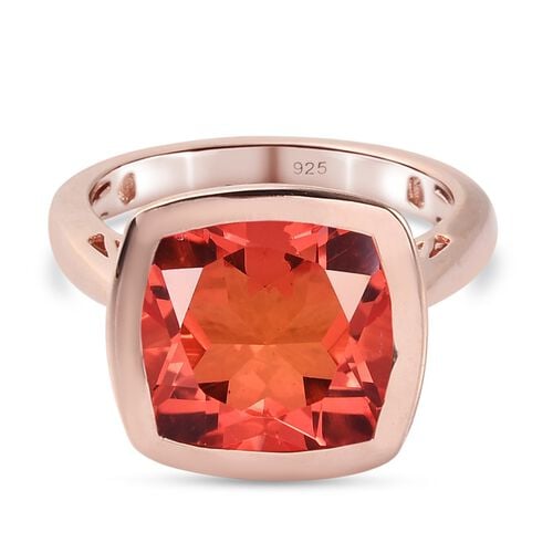 Padparadsha Triplett Quarz Solitär Ring 925 Silber Rose Gold-Überzug image number 0