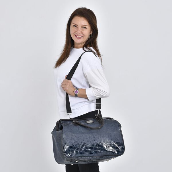 Weekender Reisetasche, 45x33x22cm, Echsenmuster, Marine image number 3