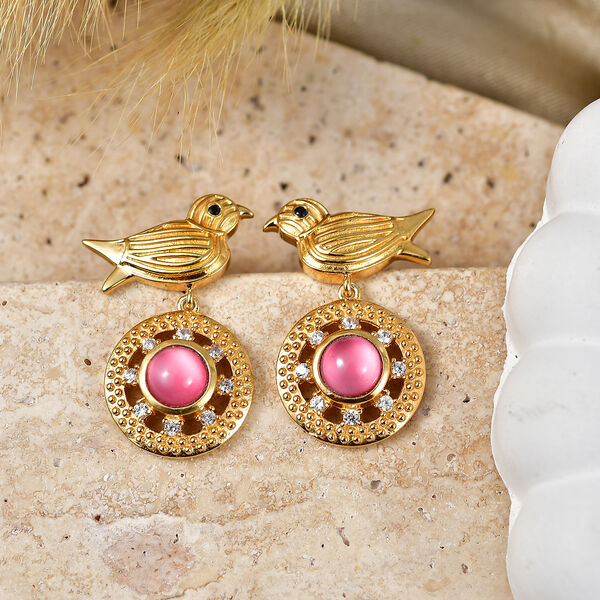EVER TRUE Flamingo Mondstein, Wei&szlig;er Zirkon Ohrringe 950 Kupfer 750 Vergoldet ca. 2,27 ct. image number 1