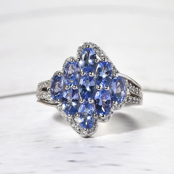 Tansanit und Zirkon Cluster Ring - 2,50 ct.