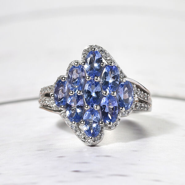 Tansanit und Zirkon Cluster Ring - 2,50 ct. image number 2