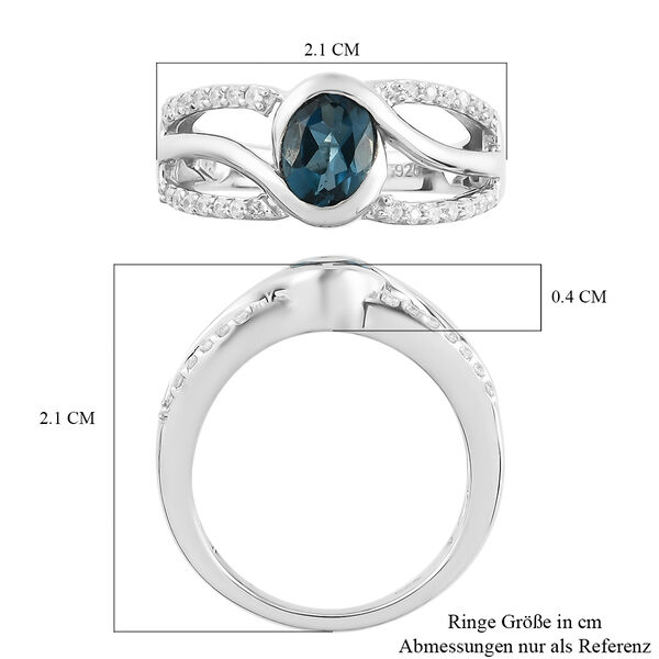 London Blauer Topas und Zirkon Ring 925 Silber Platin-Überzug image number 7