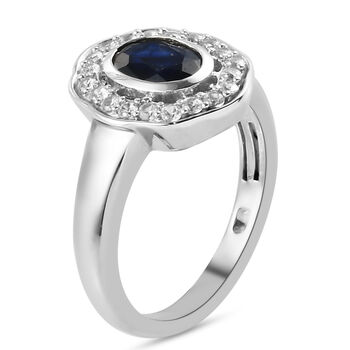 Masoala Saphir und Zirkon Halo Ring, 925 Silber platiniert, 1,71 ct.