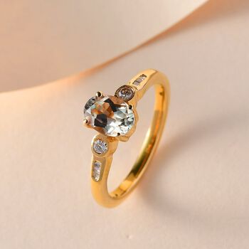 AAA Turkizit und wei&szlig;er Diamant Ring, 925 Silber Gelbgold Vermeil  ca. 0,93 ct