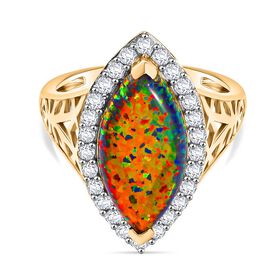 Labor schwarzer Opal und Zirkon-Ring - 3,11 ct.