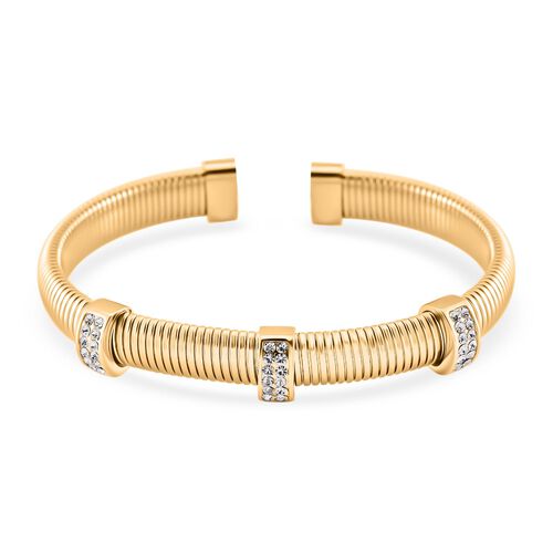 Weißer Kristall Armband, flexibel, Reiner Edelstahl, goldfarben image number 0