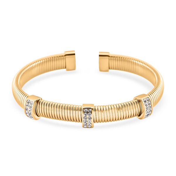 Weißer Kristall Armband, flexibel, Reiner Edelstahl, goldfarben image number 0