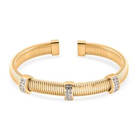 Weißer Kristall Armband, flexibel, Reiner Edelstahl, goldfarben