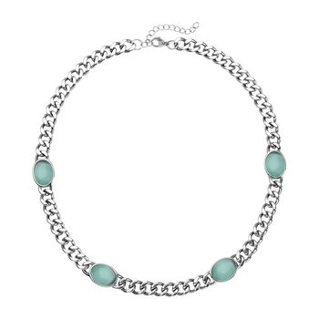 K&uuml;nstliche, gr&uuml;ne Katzenauge Halskette, ca. 50 cm, Edelstahl ca. 25,00 ct