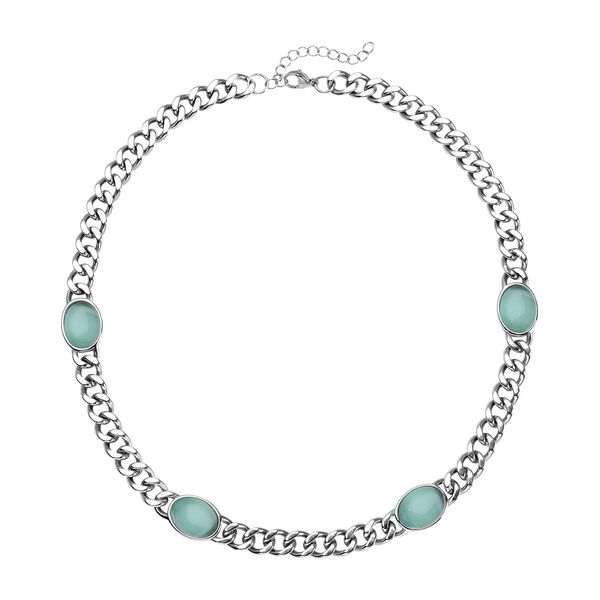 K&uuml;nstliche, gr&uuml;ne Katzenauge Halskette, ca. 50 cm, Edelstahl ca. 25,00 ct