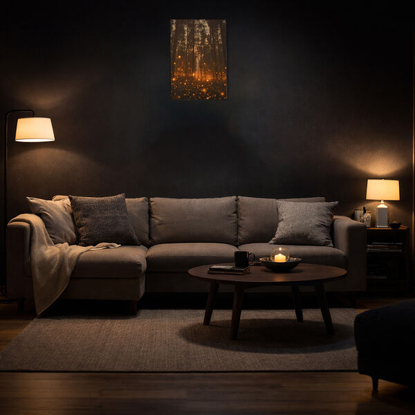 LIVMORE Stadt Skyline Nacht Motiv LED Wandbild mit Glasfaser Lichteffekt 30 x 40 cm image number 2
