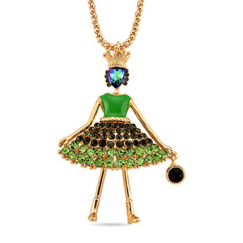 Mehrfarbiger Kristall Ballerina Anh&auml;nger mit Kette ca. 63.5 cm + 5 cm Extender, Legierung emailliert, Legierung Gelb