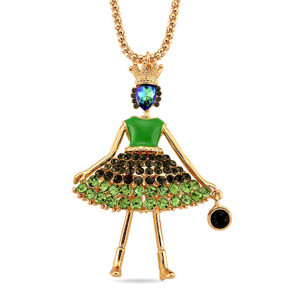 Mehrfarbiger Kristall Ballerina Anh&auml;nger mit Kette ca. 63.5 cm + 5 cm Extender, Legierung emailliert, Legierung Gelb