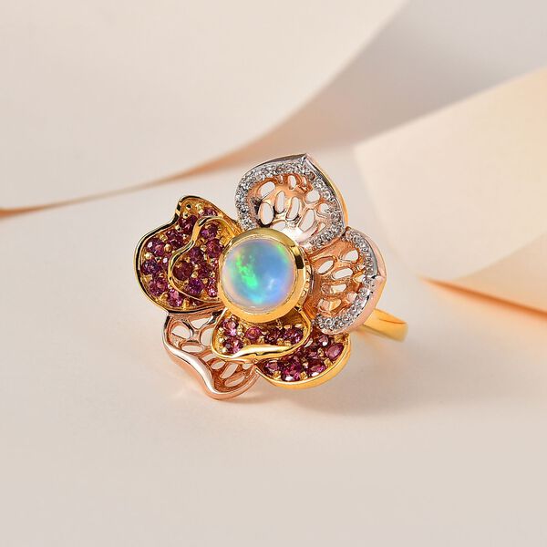 GP Italian Garden Kollektion - AA natürlicher, äthiopischer Welo Opal, Rhodolith Granat und Multi-Edelstein-Ring - 2,33 ct. image number 2