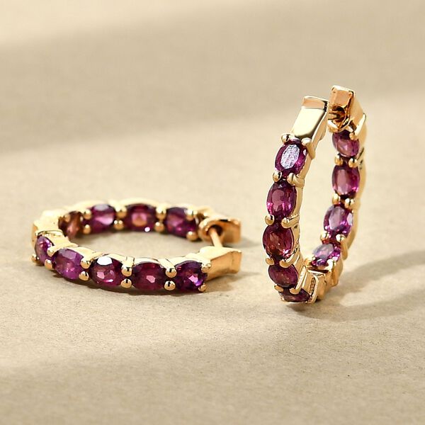 Rhodolith Granat-Creolen, 925 Silber vergoldet ca. 3,71 ct image number 2