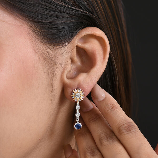 GP - Kyanit, Kanchanaburi Blauer Saphir Ohrringe 925 Silber Rhodiniert und 750 Gelbgold Vermeil ca. 1,02 ct. image number 3