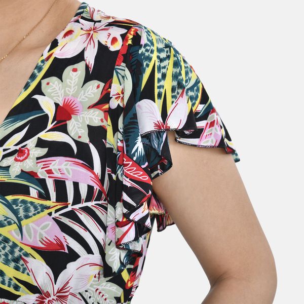 Jumpsuit mit gesmokter Taille und Flatter&auml;rmeln, Tropisches Blumenmuster image number 6