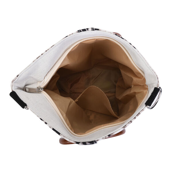 Handtasche mit Holzgriffen und Leopardenmuster, Schwarz und weiß image number 3