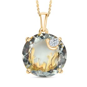 GP Trionfo Kollektion- AA Prasiolith, Zirkon und blauer Saphir Anhänger mit 50cm Kette- 20,20 ct.