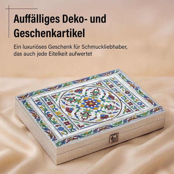 Minakari-Ringbox, oxidiertes Finish, Blumenpr&auml;gung, f&uuml;r 150 Ringe, 35,6x25x5,8 cm image number 5